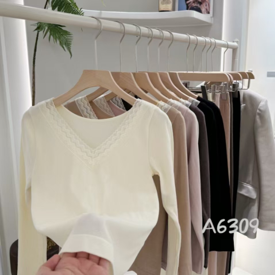 (2개) 박스형 6309 양 울 세트 원활한 바디 레이스 V-NECK 가을 바지 여성용 열 속옷