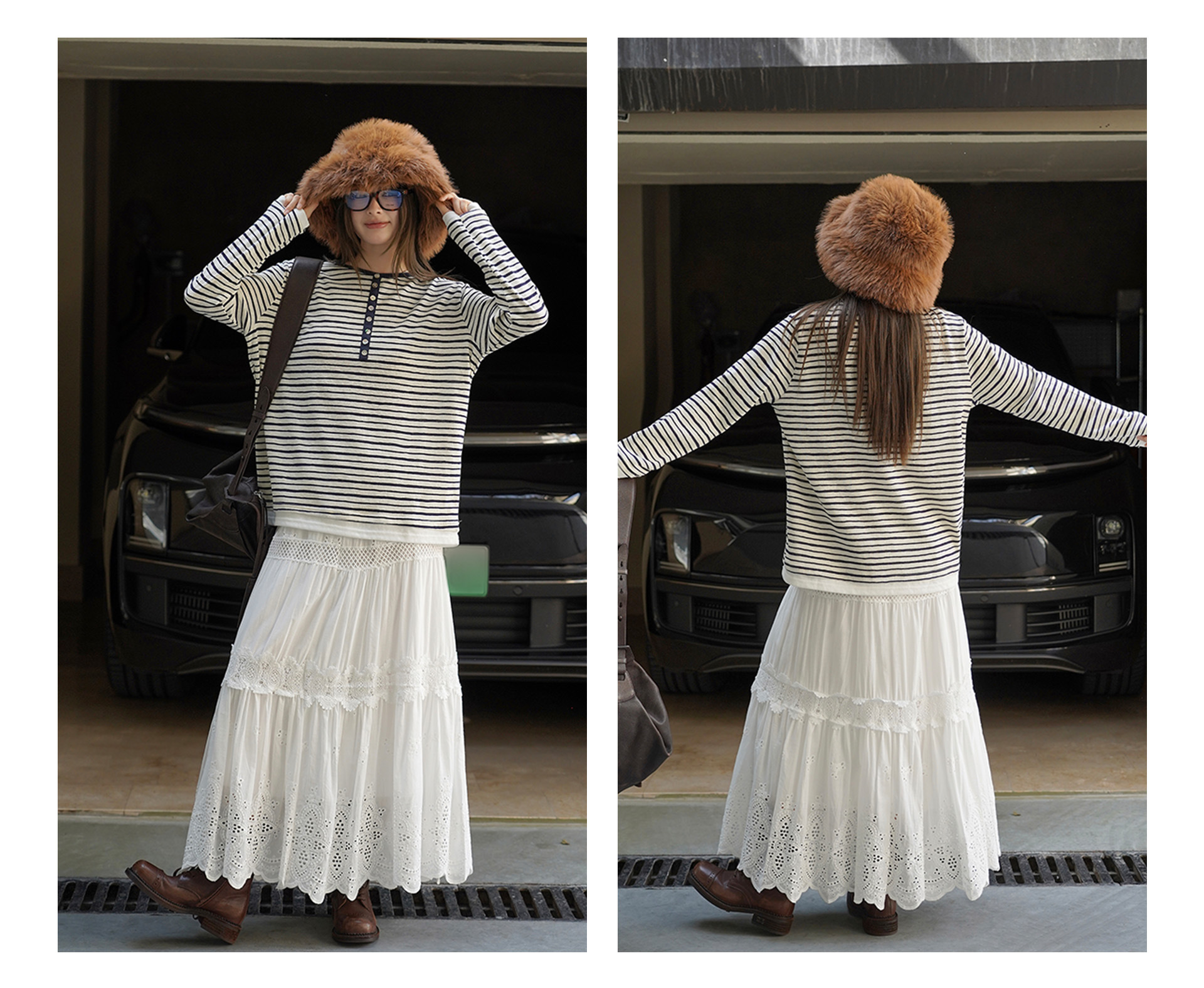 Louvre Early Autumn New Bohemian Romantic Style Hollow Lace Petal Solid Color Loose Wide Hem Long Skirt For Women_ecoleips.com