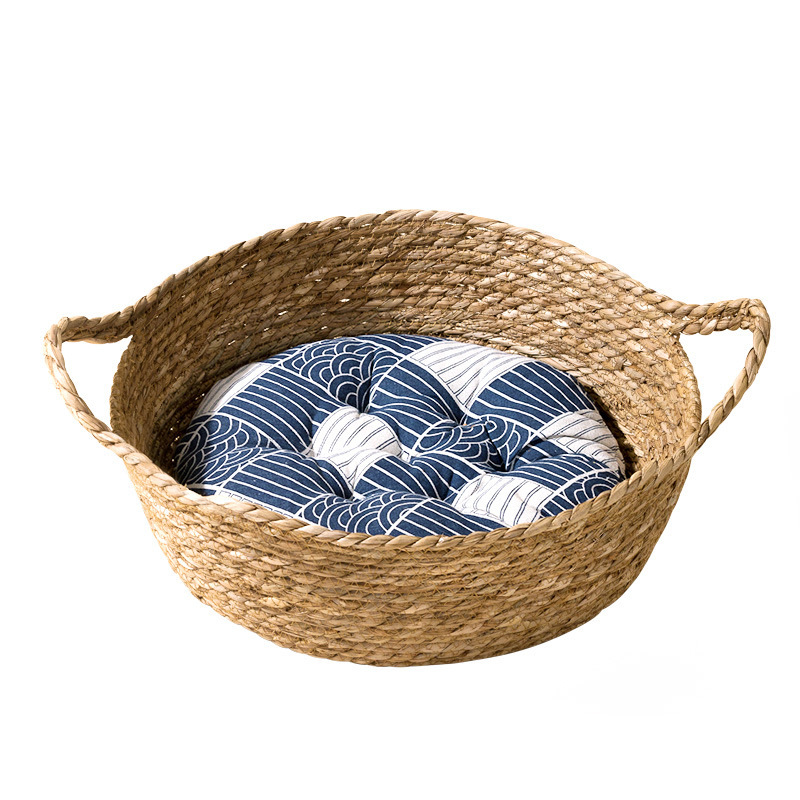 Four Seasons universal gato nido de ratán nido semi-cerrado perro nido estera gato cama cattail tejida verano fresco nido suministros para mascotas