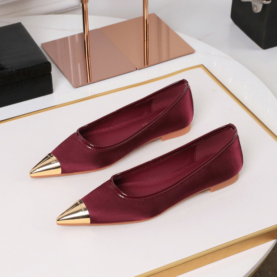 2161 French minimalist temperament single shoe women's metal pointed silk versatile flat bottomed shallow mouth leopard print commuting evening shoes