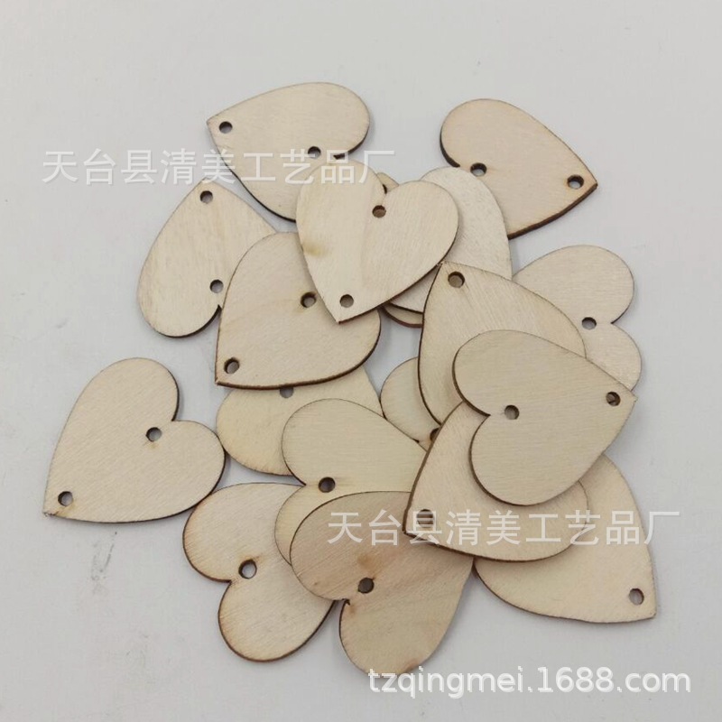 35mm doble agujero redondo de madera chip/Corazón de melocotón/Estrella de cinco puntas/en forma de corazón/amor madera chip mezclado Decoración Accesorios de madera