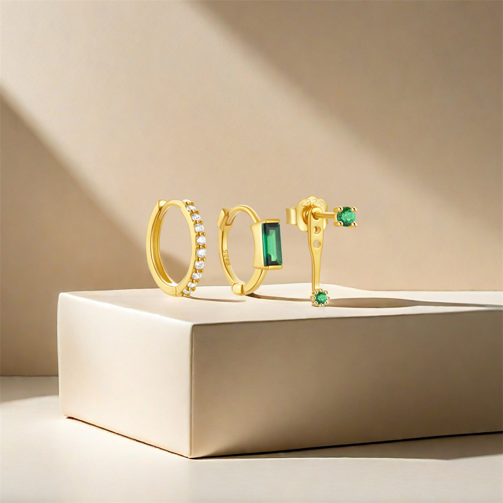 1 Set 925 Sterling Silver Zircon Geometric Earrings Ear Studs display picture 29