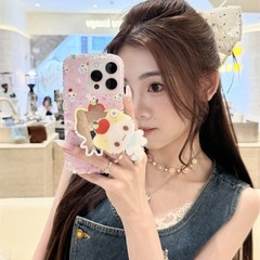iPhone16 Apple 15ProMax/14/13 携帯電話ケース 女性用 キラキラスター かわいいマシュマロ猫