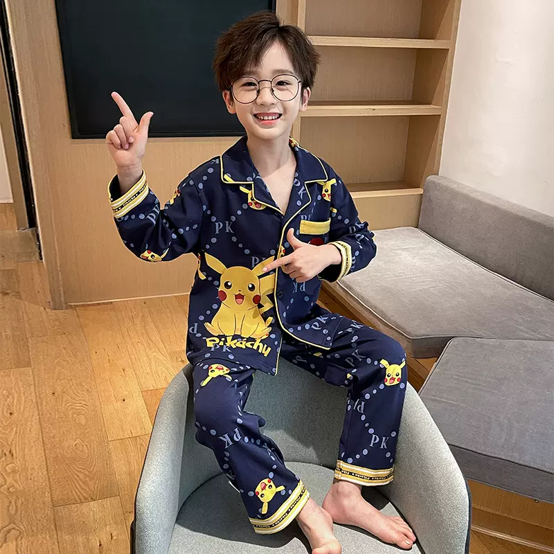 儿童睡衣男童春秋纯棉2025新款夏季小男孩长袖长裤薄款家居服套装