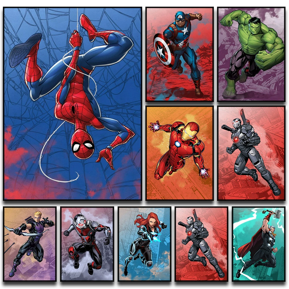 Декоративная картина (Marvel) герои «Мстители», водно-матовый холст, без рамы, несколько размеров
