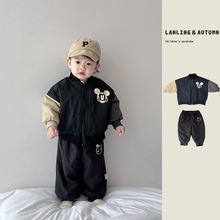 婴儿冬季夹棉外套2024新款韩版洋气男童加厚保暖棒球服宝宝衣服潮