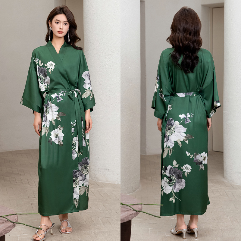 Yaoting nuevo camisón de las mujeres de primavera y verano de hielo fino Satén de seda elegante estilo Nacional de lujo con cordones vestido de la mañana desgaste del hogar 2669