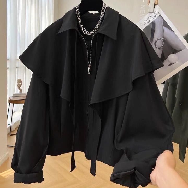 Trendy and Unique Shawl-Style Casual Cape Jacket for Women, 2024 Spring and Autumn Fashion Top, European Fashion