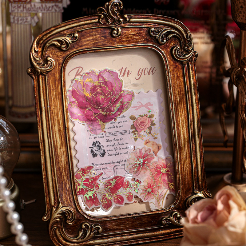 Mr. Paper Big Sticker Pack Floating Flower Gold Series Estilo antiguo Película de corte de flores Material de tienda de mano Paquete de pegatinas decorativas