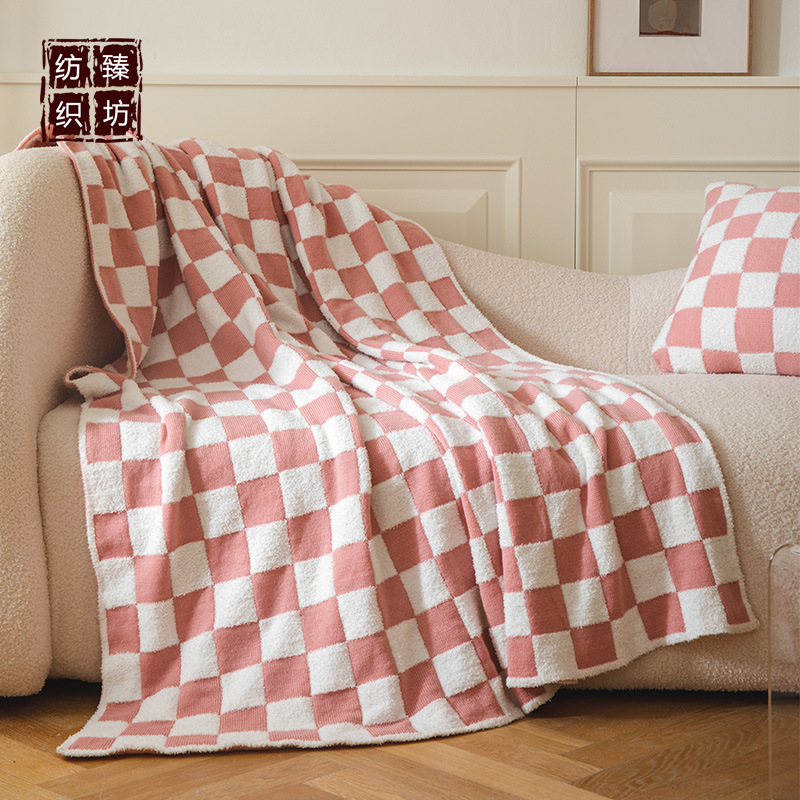 新款 簡約方格針織毛線蓋毯 辦公午休毯 拍照道具家具軟裝配飾