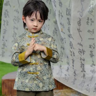 Baby Boy's One-Year-Old Dress Chinoiserie 2024 New Kidsren's Clothing Suit Army Green Boy's Tang Suit Summer Suit