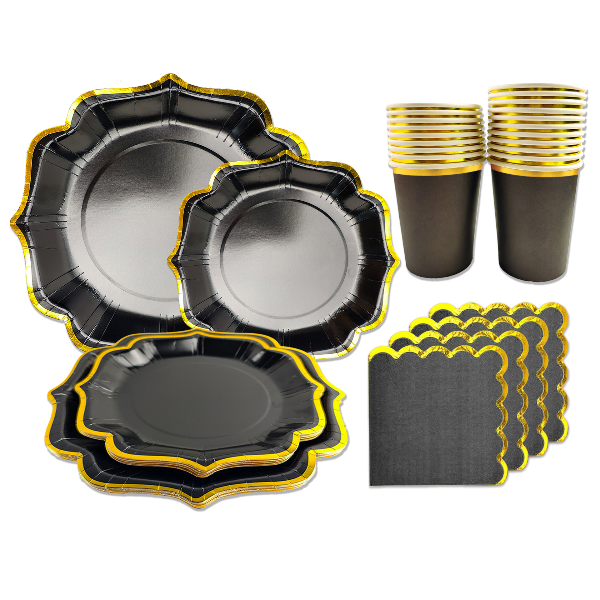 Premium Black & Gold Disposable Party Tableware Set - 20pcs Elegant Plates, Cups & Napkins For Events & Gatherings_voghion.com