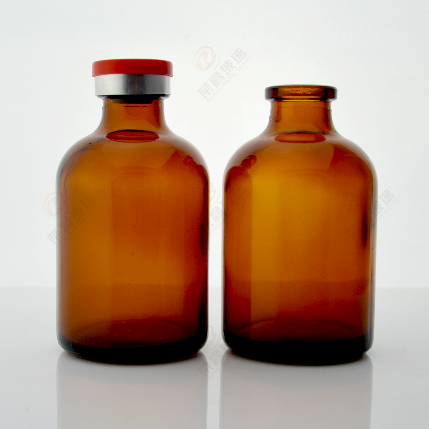 50ml棕色兽药玻璃瓶钠钙玻璃模制西林瓶茶色卡口玻璃精华液分装瓶