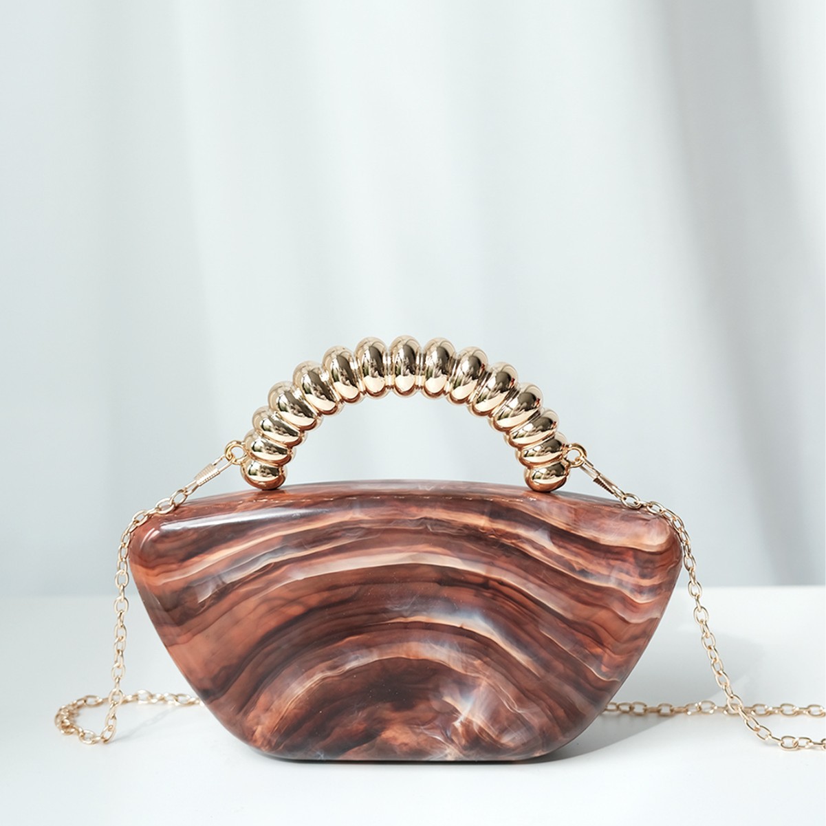 2025新款大理石纹电镀提手晚宴包复古优雅聚会派对手提包时尚女包