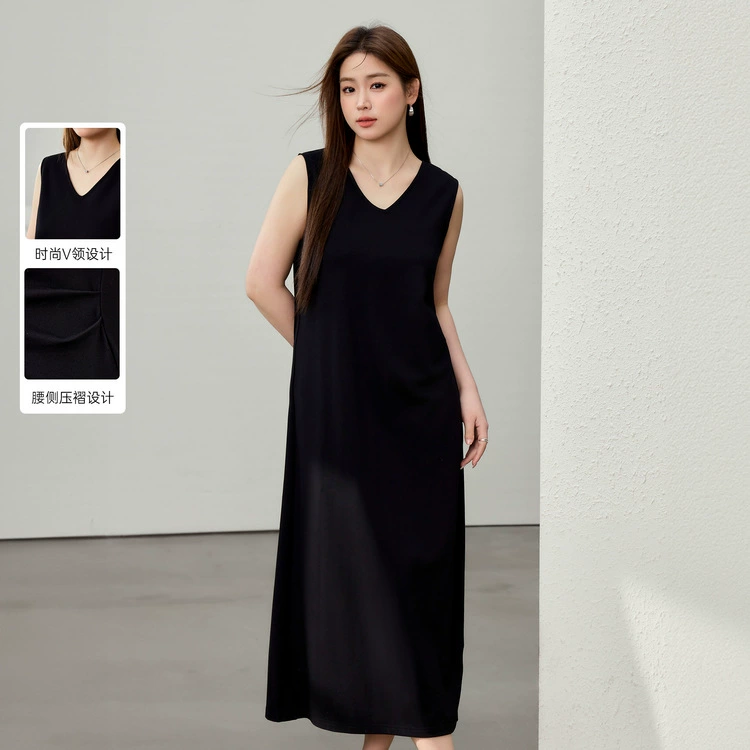 [Легкий стиль моды темперамент без рукавов платье с V-образным вырезом] Funny Show большой размер женский толстый mm2025 весенний новый