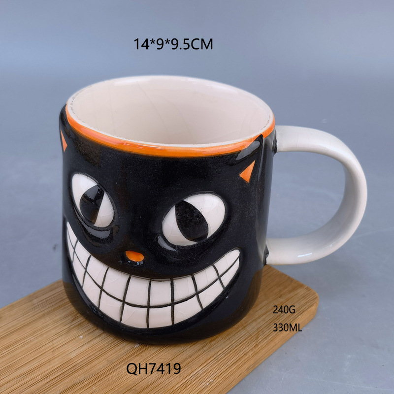 Nuevo diablo de Halloween transfronterizo taza de cerámica personalidad creativa extraña taza de cerámica regalo de mano