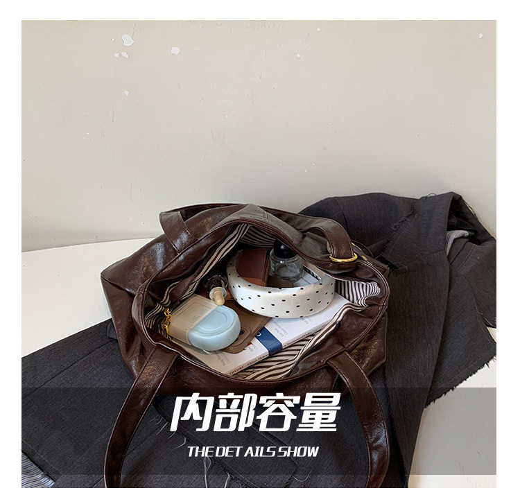 Túi tote nữ cỡ lớn dáng shopping, đeo vai hai quai, chất liệu PU mềm, phong cách công sở — Màu cà phê Không có mặt dây chuyền, Màu nâu không có mặt dây chuyền, Rượu vang đỏ không có mặt dây chuyền, kaki không có mặt dây chuyền chi tiết 4