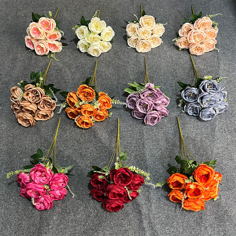 7頭のオースティン造花、シミュレーションブーケ、ウェディングフラワー、人工シルクフラワー、結婚式の景観装飾、地面の配置|undefined