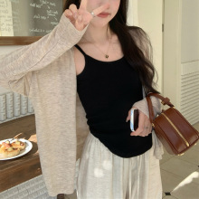 薄款慵懒风长袖针织衫女秋季新款韩版宽松纯色百搭设计感开衫上衣