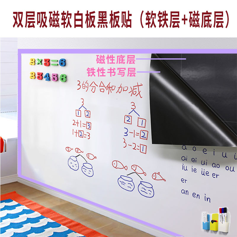 厂家批发软白板双层加厚教学黑板儿童涂鸦白板磁性软定家用