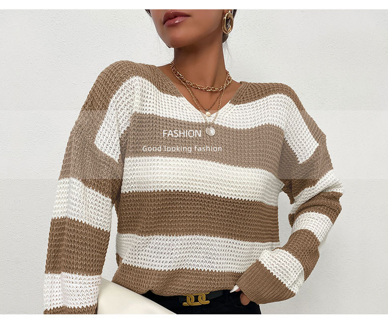 V-neck striped pullover sweater nihaostyles clothing wholesale NSDMB89280