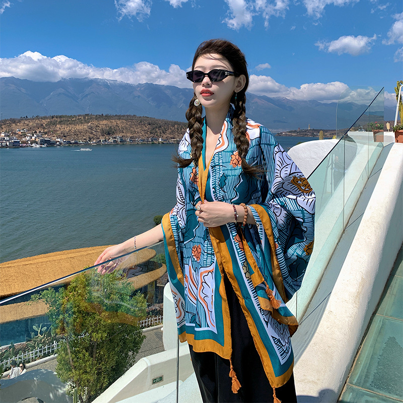 2023 estilo coreano pastoral artística flor algodón y lino sensación seda bufanda viaje protector solar toalla de playa doble uso aire acondicionado chal para mujeres