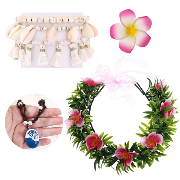 Moana Children's Moana Same Style Garland Hairpin Ocean Heart Necklace Tassel Anklet Set
