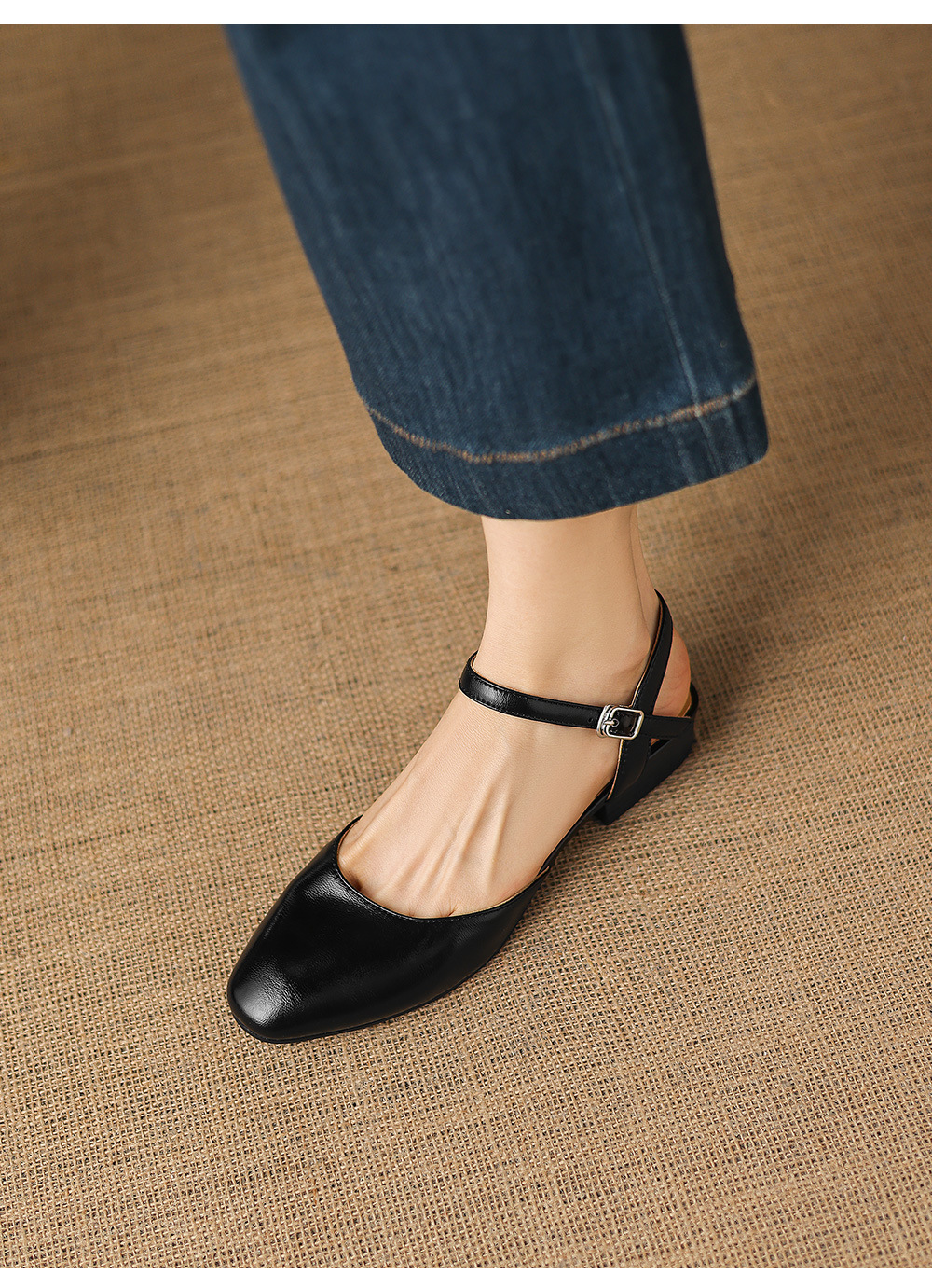 Sandal nữ quai chữ V bít mũi đế bệt phong cách đơn giản — đen chi tiết 12