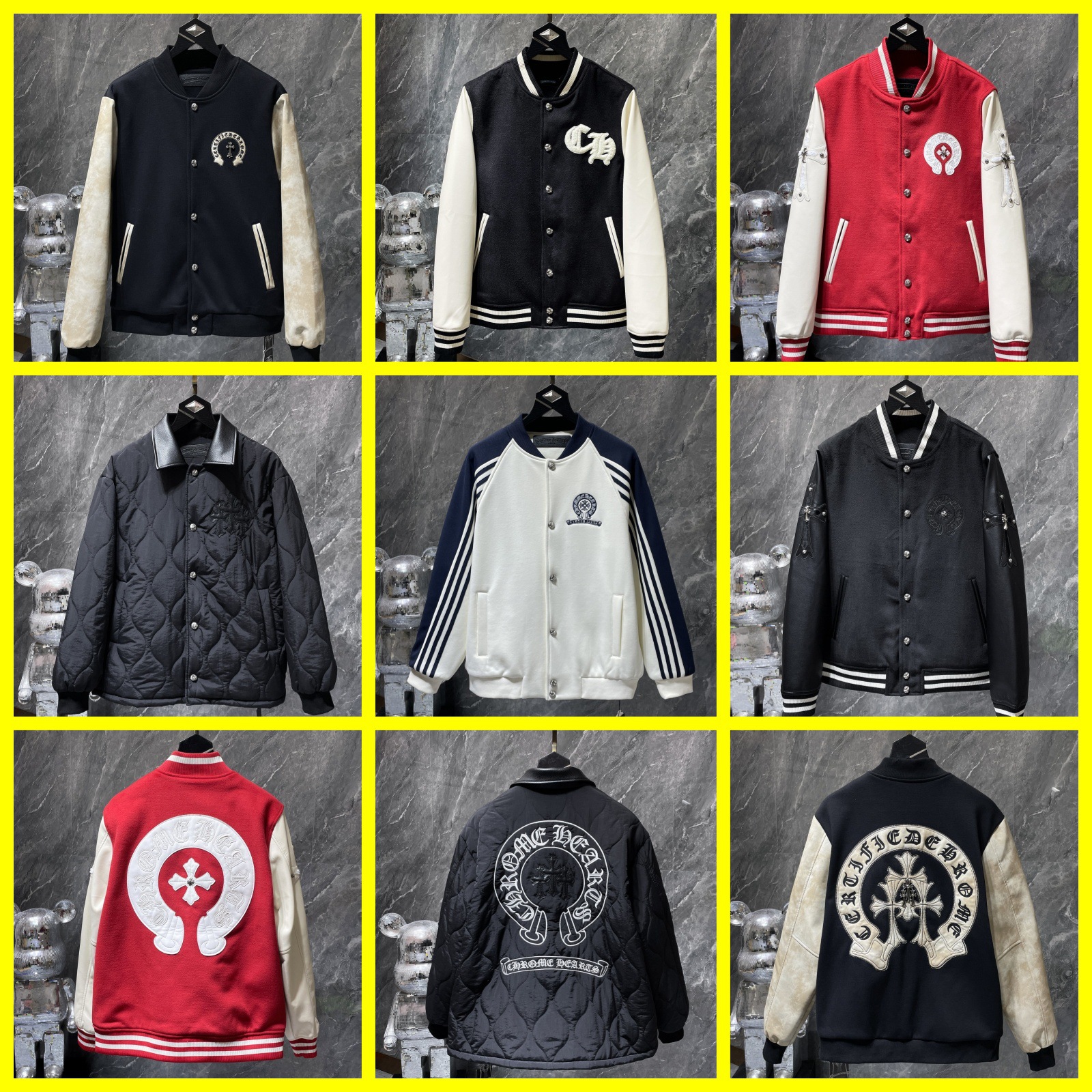 Cross-Border Trendy Brand Kruo High-End Version Cross with Sanskrit Embroidery Patchwork Leather Sleeve Baseball Jacket Unisex Coat