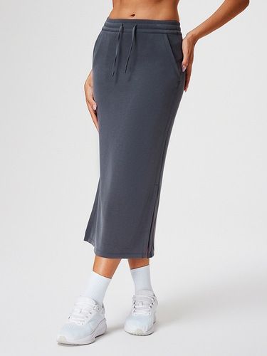 Slimming Slit A-Line Bodycon Straight Trousers with Elastic Waist and Drawstring Simple Versatile Hip-Hiding Half Dress for Women