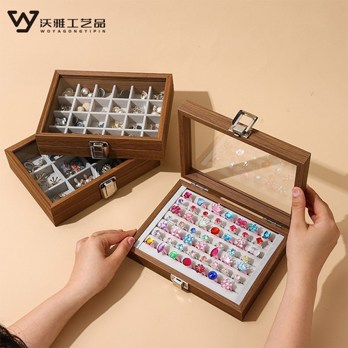 Walnut Wood Pattern Dustproof Cover Jewelry Box Bracelet Necklace Ring Earring Necklace Box Jewelry Storage Box