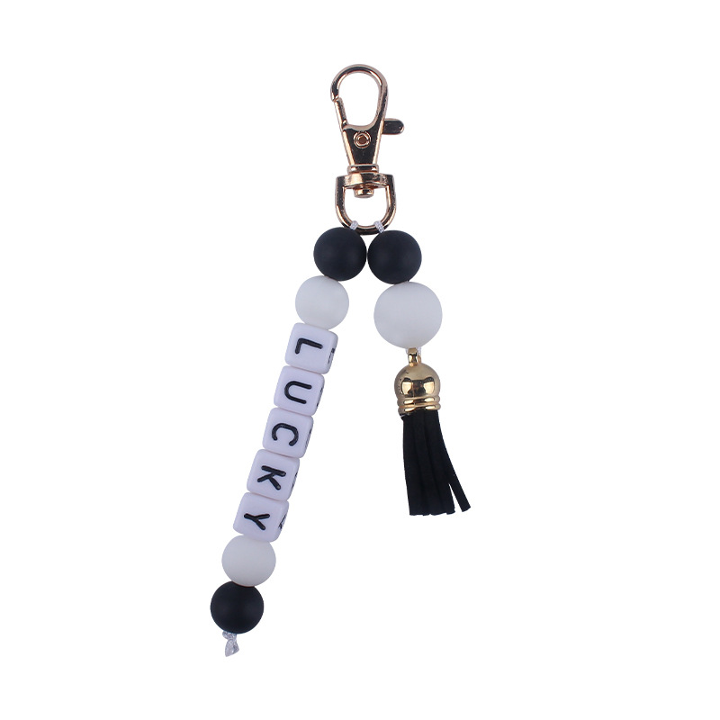 Nuevo creativo borla colgante DIY nombre llavero colgante de cuentas de silicona colgante bolsa colgante AliExpress