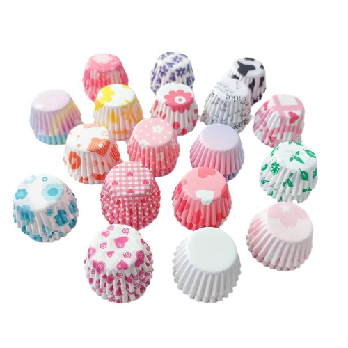 48-in-1 96-in-1 Mini One-Fork Lucky Paper Cups High-Temperature Resistant Paper Bases Oil-Proof Printed Cake Films Cake Baking Paper Bases