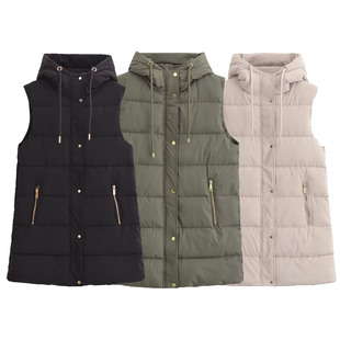 Amazon cross-border 2024 autumn and winter new European and American all-match casual cotton-padded jacket long cotton-padded vest coat W16906