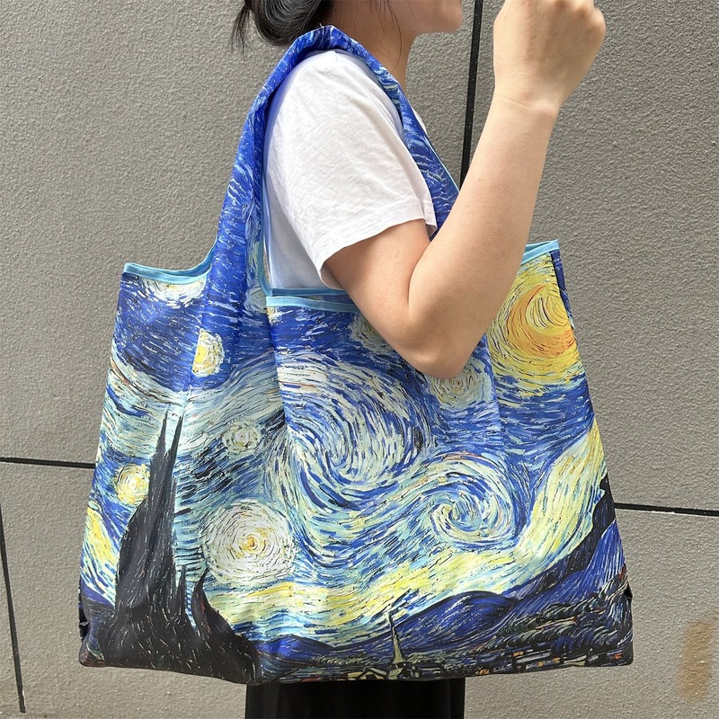 折りたたみ式環境に優しい旅行ポータブルスーパーマーケット大容量ショルダーショッピングバッグ女性の食料品ショッピングバッグ油絵シリーズショッピングバッグ|undefined
