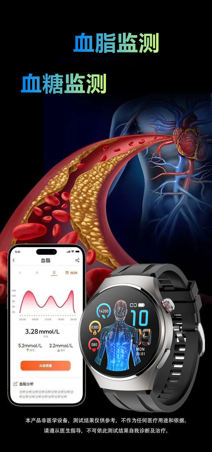 New precise non-invasive blood sugar and uric acid measurement smartwatch, Alipay NFC Bluetooth call, heart rate, blood pressure and blood oxygen Item Picture