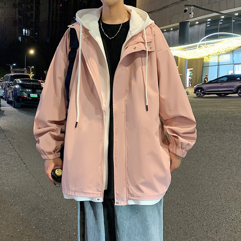 偽ツーピース春の新作超人気インカジュアルメンズ韓国版トレンディな作業服アウトドアジャケットフード付きジャケット|undefined
