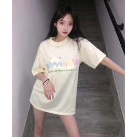 2024夏季热销纯棉衬衫小红书、抖音直播爆款印花宽松落肩短袖T恤