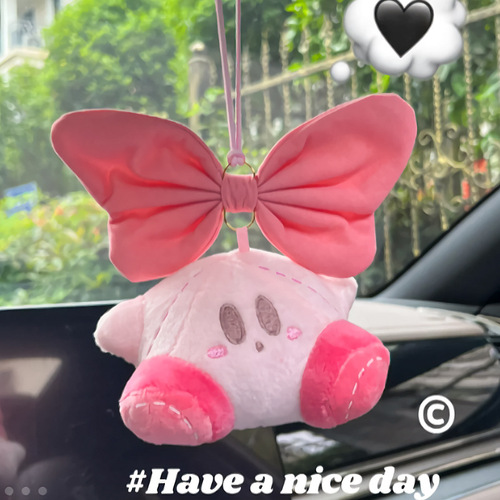 Cartoon Star Kirby Car Ornament Girl Bow Car Hanging Decor Plush Schoolbag Small Ornament