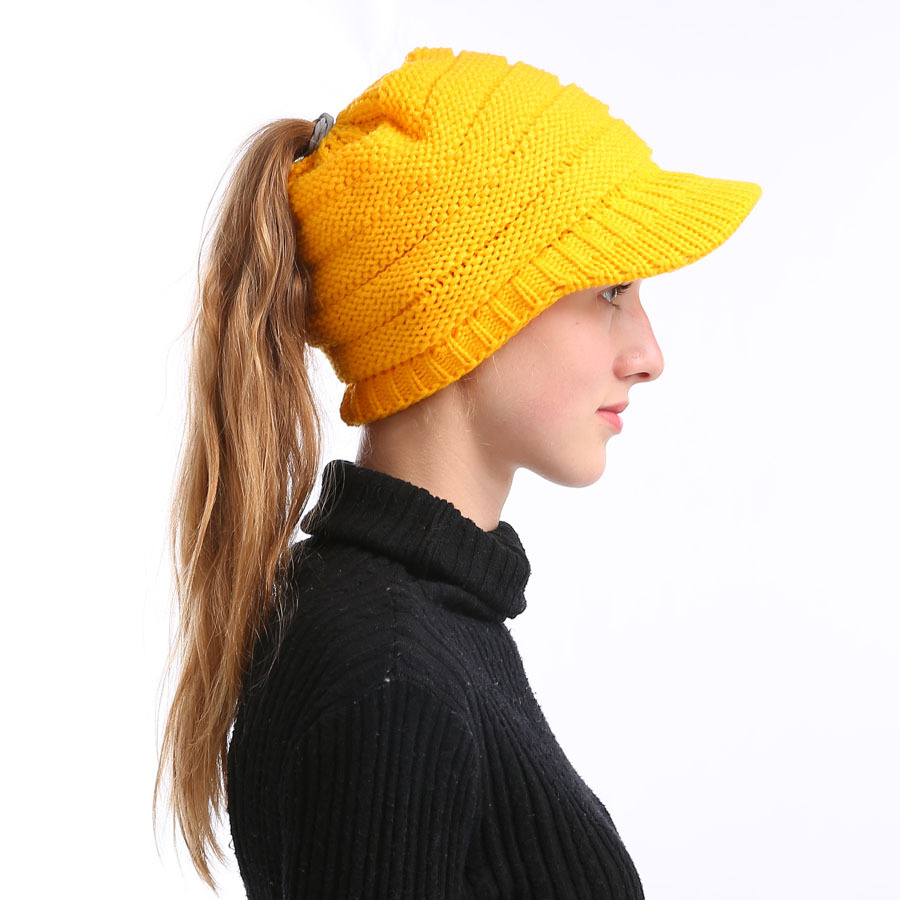 Klassische europäische und amerikanische Strickmütze, warme Strickmütze, Damen-Strickmütze mit offenem Himmel, Pferdeschwanz-Strickmütze, Entenschnabel-Wintermütze für Wärme – Detail 19