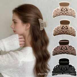 跨境时尚镂空韩版中号发夹半扎发洗澡盘发抓夹磨砂鲨鱼夹顶夹蓬松