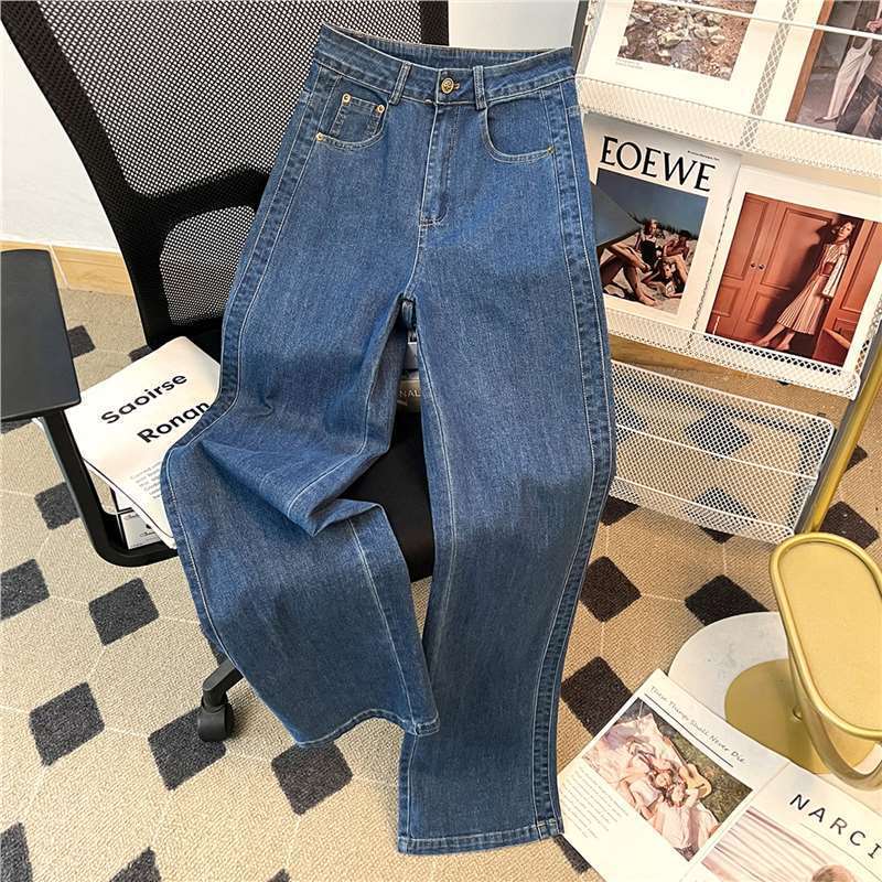 Dahong's Same Style [Good Morning Diary] High-Waisted Straight Jeans for Women, Spring & Fall Loose and Versatile Pants, Wide-Leg Pants