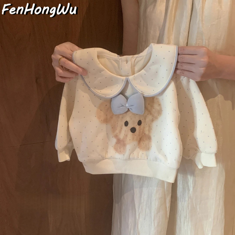 【粉红屋】女童套装新款女宝宝洋气小熊娃娃领卫衣格子拼接跨境|undefined
