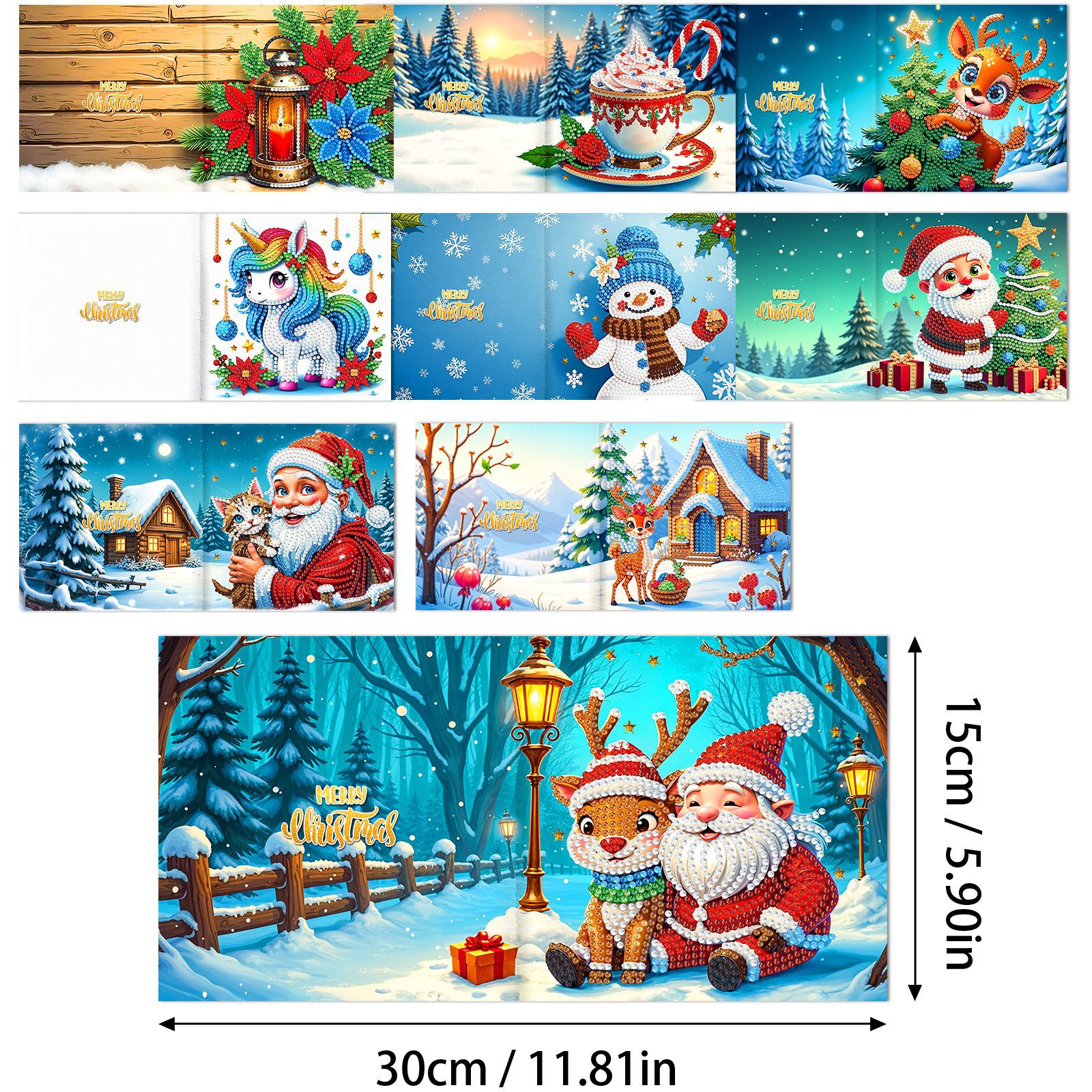 Explosiones transfronterizas de Navidad multiserie de tarjetas de felicitación puntuales hechas a mano 9 conjuntos de sobre de diamante 6 conjuntos de dibujos animados