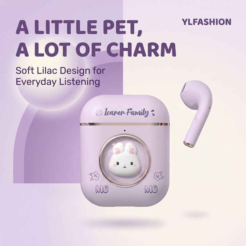 Cute cartoon rabbit and bear design, semi-in-ear TWS true wireless Bluetooth headphones, portable music earbuds