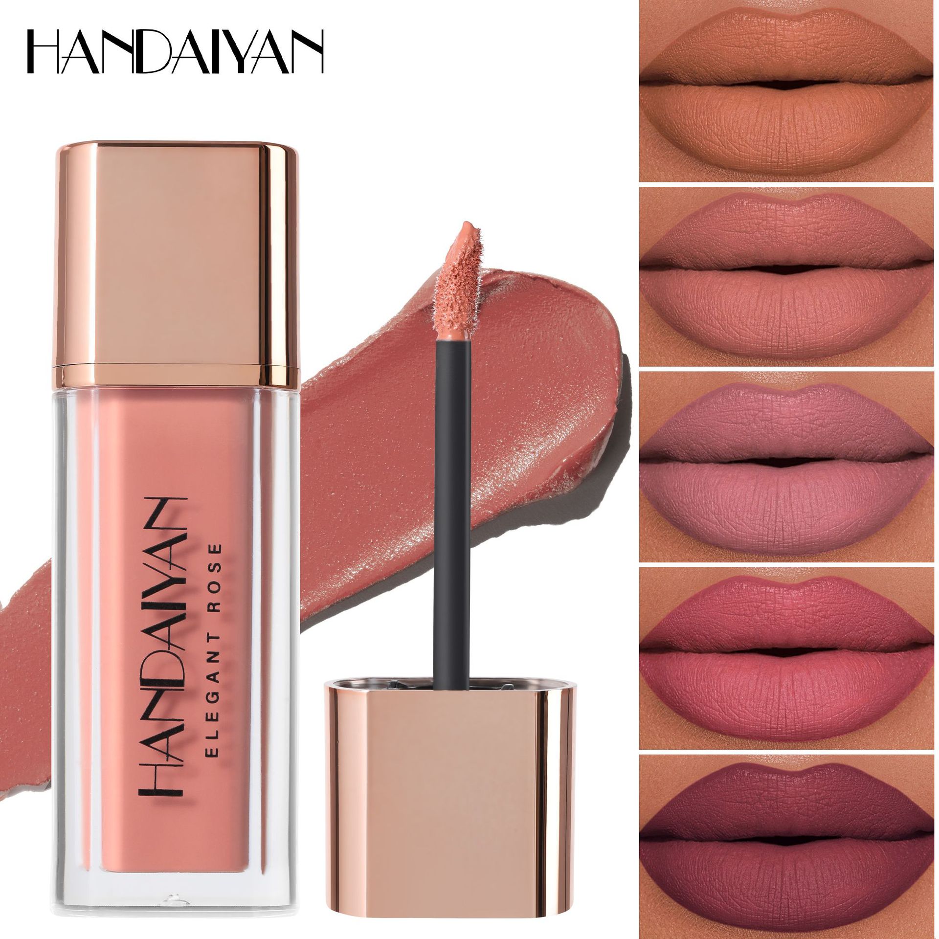 Esmalte labial transfronterizo, esmalte labial seco rápido, 8 colores, taza no se desvanece, HANDAIAN niebla, lápiz labial mate, esmalte labial