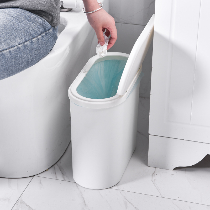 Oval Slit Trash Bin with Lid Household Bathroom Bedroom Kitchen Dormitory Trash Basket Large Office Trash Basket