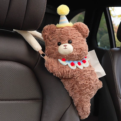 Car tissue box/set | of the car seat or backrest - hat-bear-fur-ball-bib-detachable