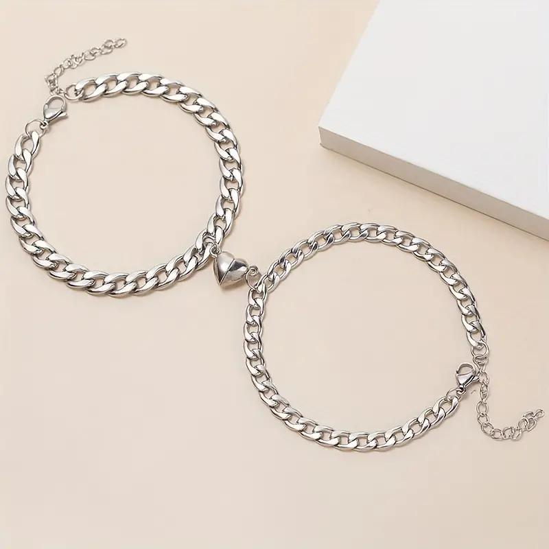 20g Weight 201 Stainless Steel Pendant Material Simple Style Heart Shape 201 Stainless Steel Cuban Link Chain Curb Chain Bracelets In Bulk