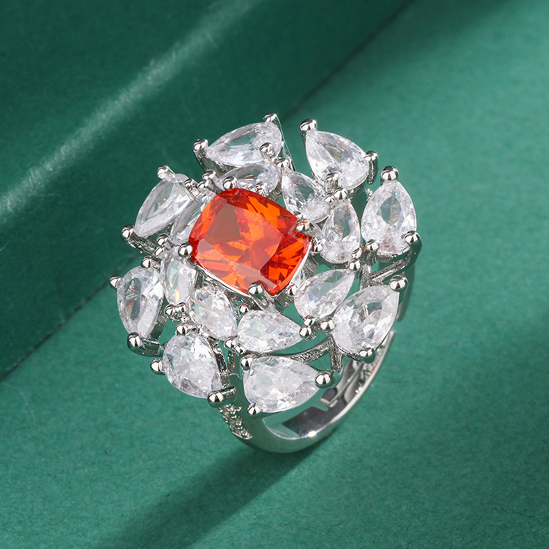Fashion Flower Copper Inlay Zircon Open Ring 1 Piece